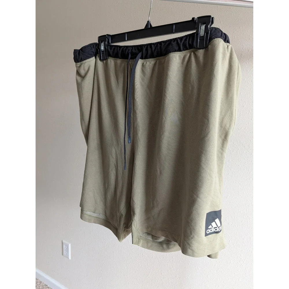 Adidas Aeroready Mens 2XL Olive Green Athletic Gym Training Shorts Black Waist